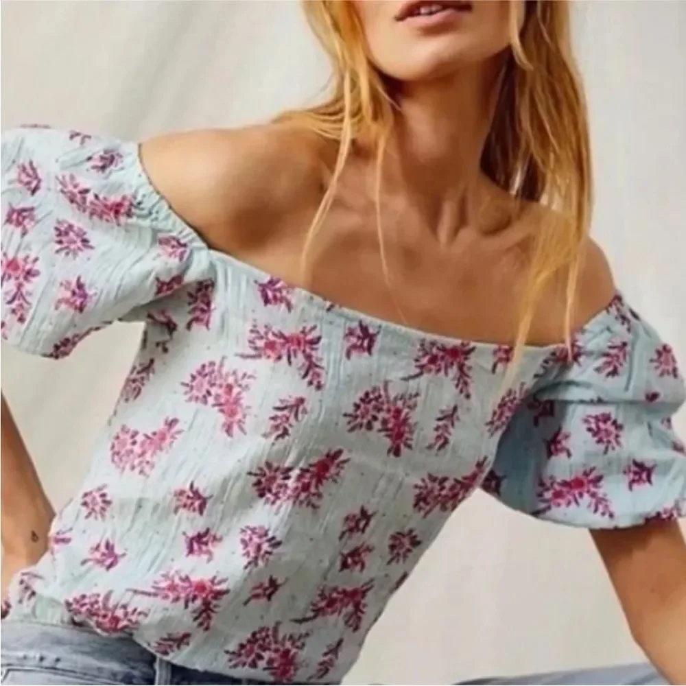 FREE PEOPLE | INTIMATELY Angela Floral Puff Sleeve Bodysuit NEW Women’s Size S